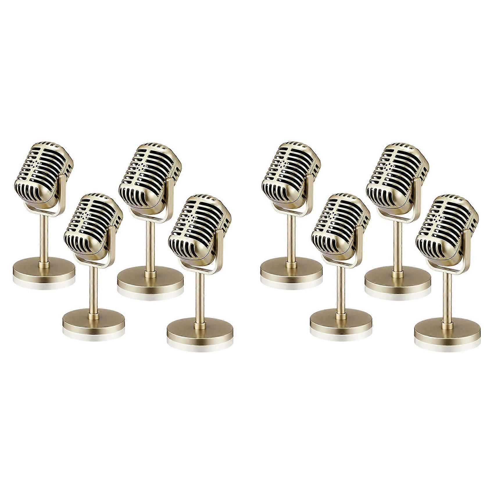 8Pcs Retro Microphone Props Model Vintage Microphone Antique Microphone Toy Microphone Stage Table Decor,Gold