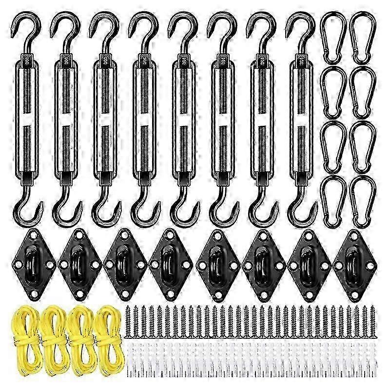 92 Pieces Shade Sail Hardware Kit Rust-Proof Shade Hardware Kit for Triangle Rectangle Shade Sail Installation Black w