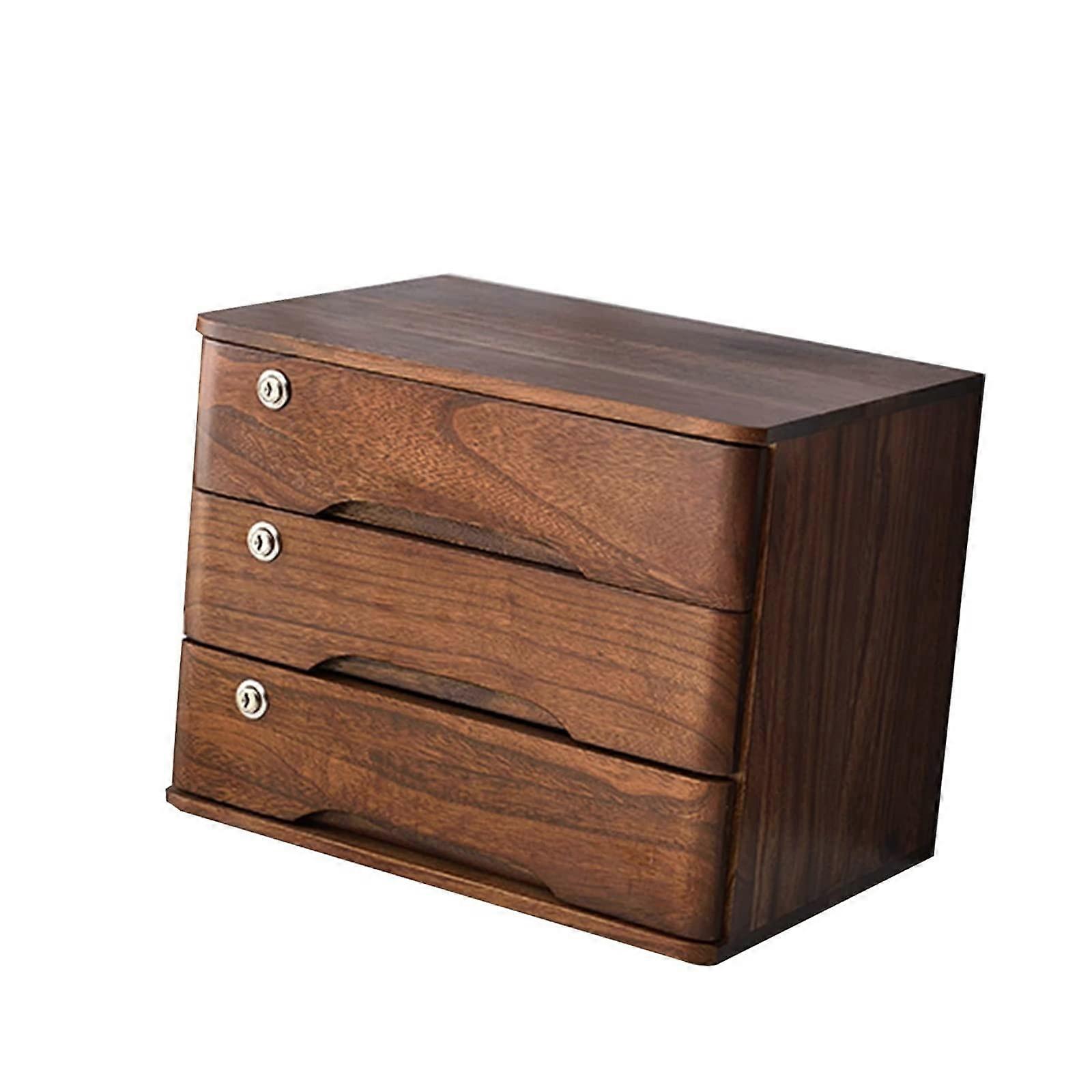 Lockable Desktop Storage Box with 3 Drawers A4 File Organizer for Office Documents and Home Receipts