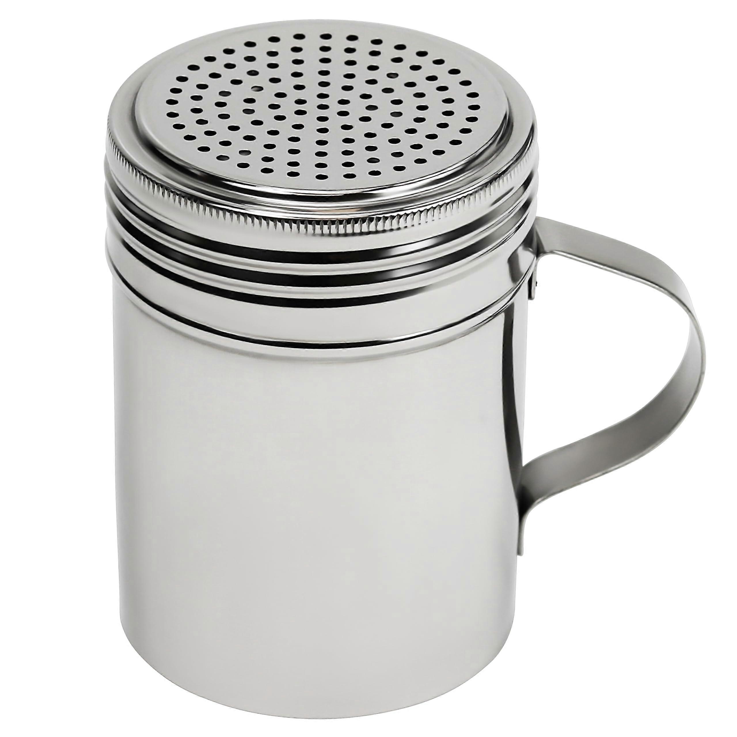 Stainless Steel Shaker 10 oz with Handle for Precise Sprinkle Control of Spice, Sugar, and Flour