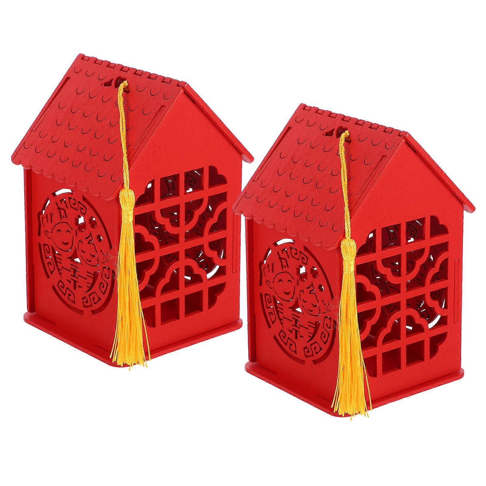 Wooden Box Chinese Style Candy Box for Storage Use 2Pcs Red Design