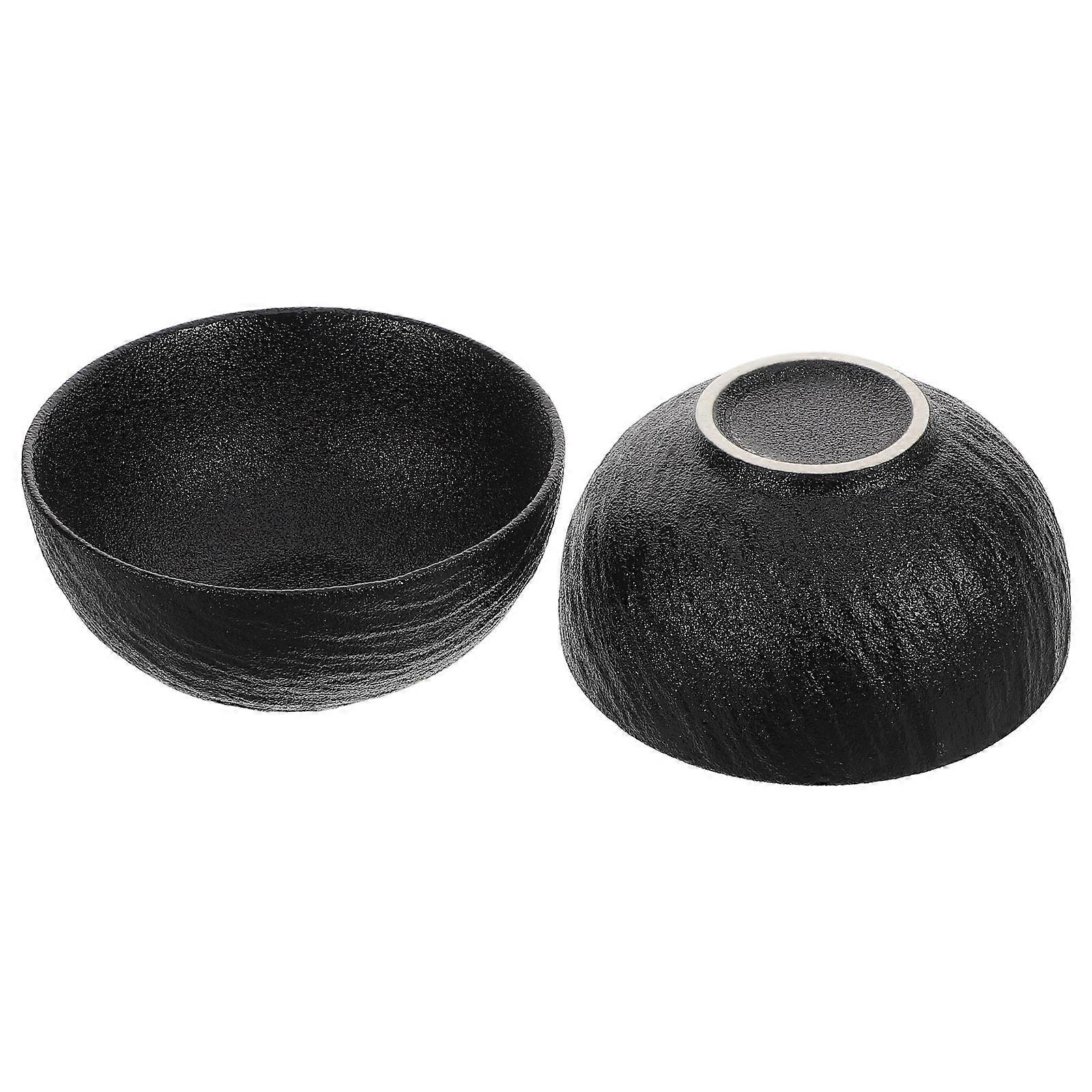 Ceramic Black Bowls for Soup Rock Texture Home Use 2Pcs Set