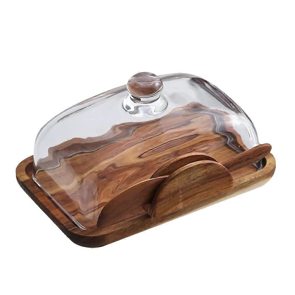 Butter Dish With Lid Wooden Cheese Storage Container For Countertop Daily Use Rectangular 1Set