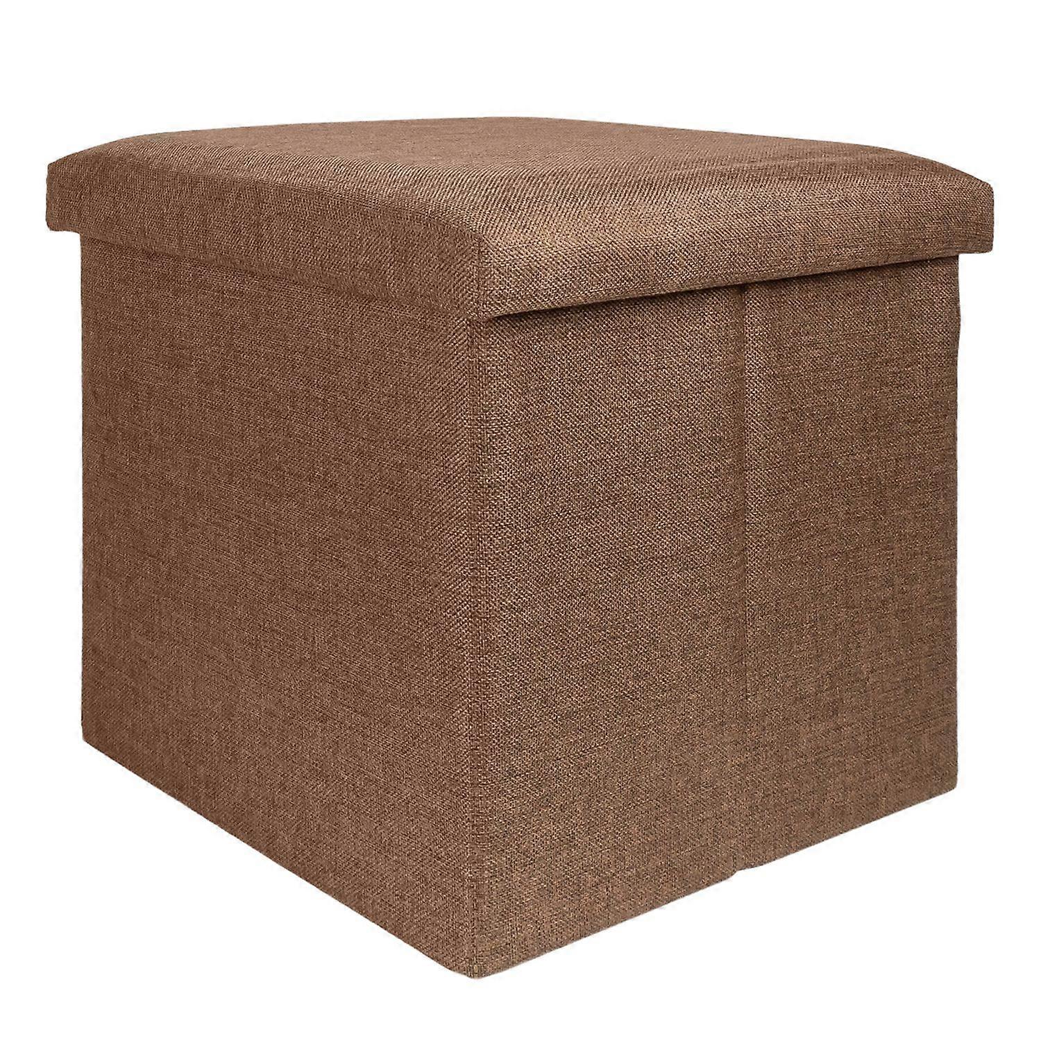 Stool 38x38x38 cm Seat cube with storage space and lid made of fabric in linen look - Seat cube Footrest Storage box Chest Bench