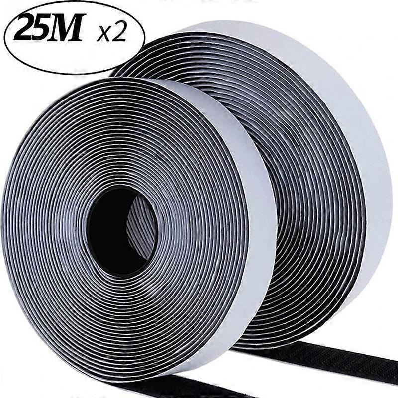 25Meter Self Adhesive Hook and Loop Tape Strong Sticky Back Nylon Fastener Strip Black Reusable velcros for Car, Home DIY Crafts