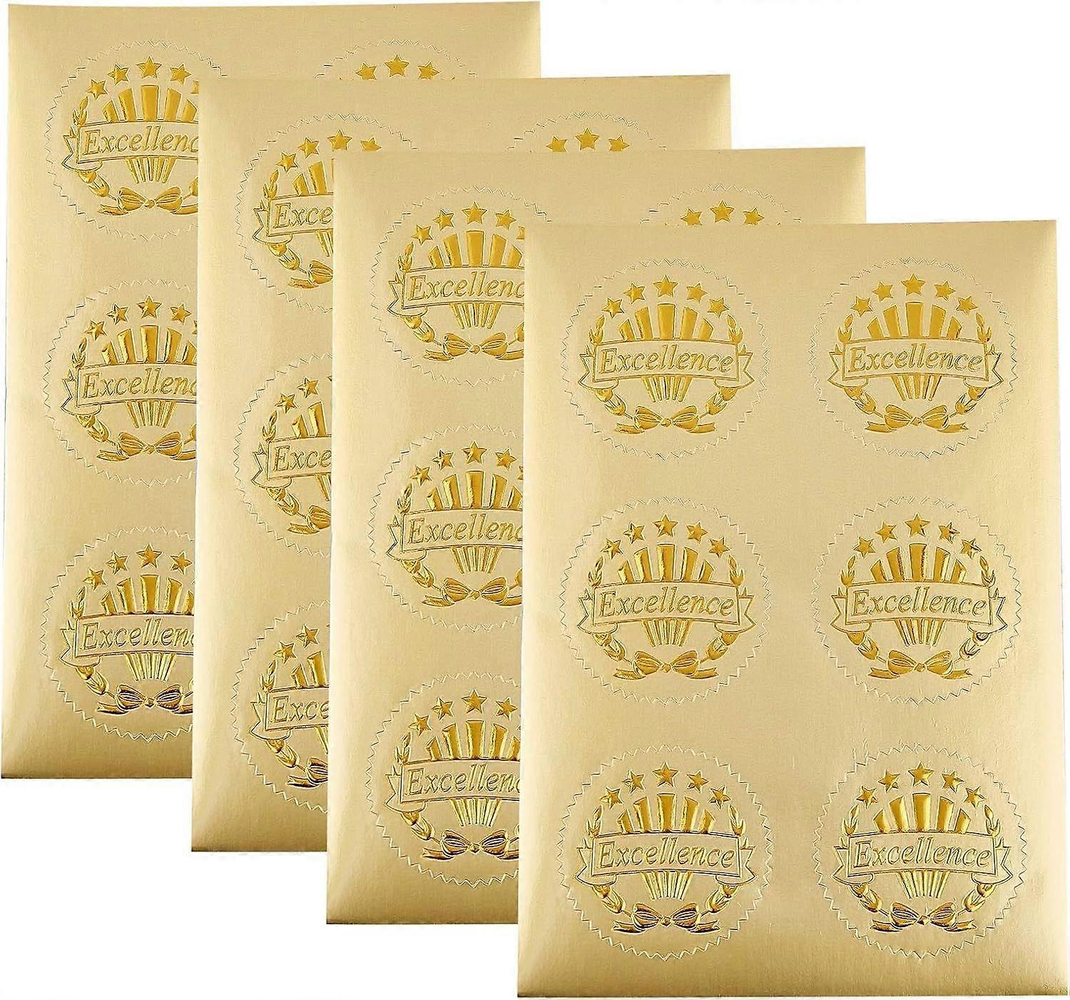 Embossing Stickers 36 Pcs Adhesive Stickers Seal Stickers with Word Excellence Pattern and Serrated Edge 1.8" in Diameter Stamp Sealing Certificate Se