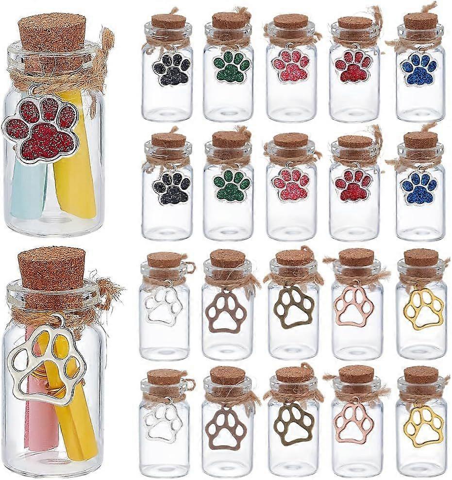 10 Styles Mini Glass Bottles with Cork 20pcs Small Glass Jars Wish Favor Bottles 10ml Message Bottle with Paw Print Charm for Christmas Wedding DIY Cr