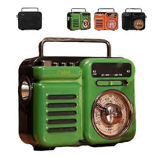 7in1 Portable Bluetooth AM FM Radio with LED Flashlight, SOS Alarm and Emergency Phone Charging (Green)