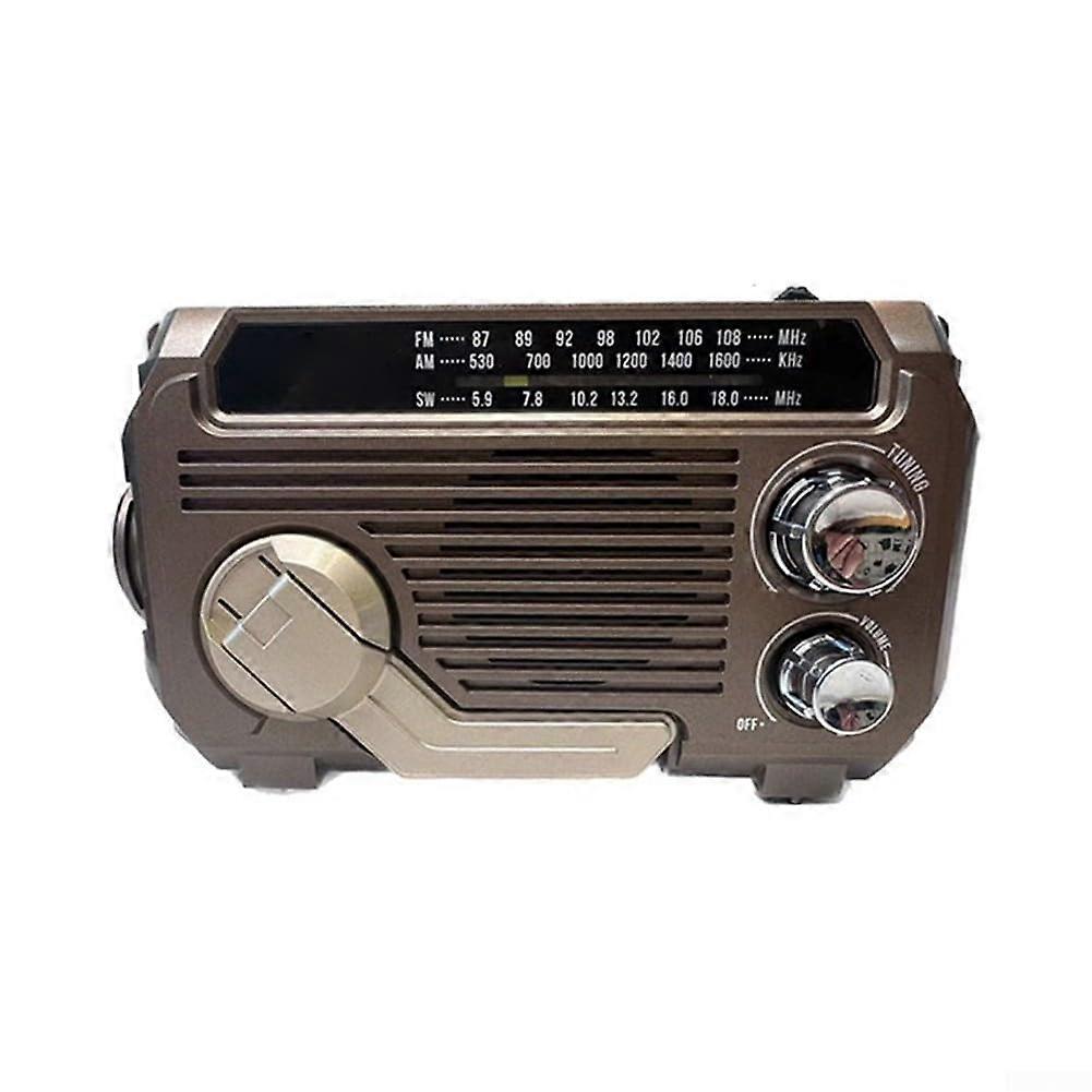 Emergency Hand Crank Radio Solar Powered Bluetooth Speaker with LED Flashlight USB TF Card Dark Coffee