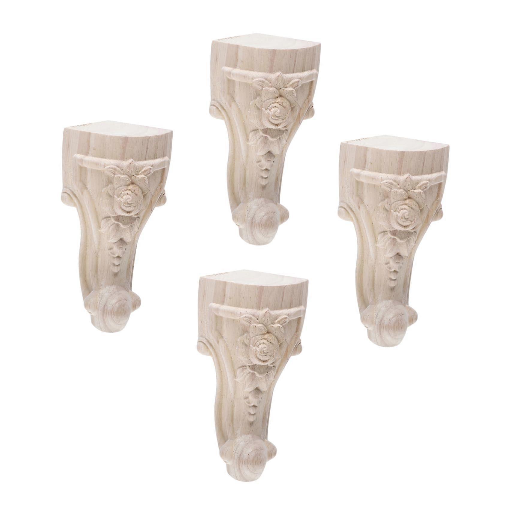 4pcs Solid Wood Carved Sofa Legs with Elegant Flower Design for Tables, Cabinets and Chairs