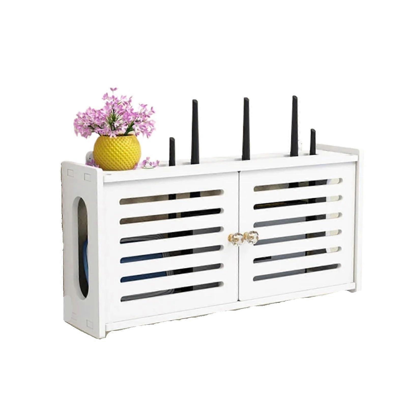 WiFi Router Storage Box Wall Mounted Shelf with Cable Management for Living Room 48x24x11.5cm