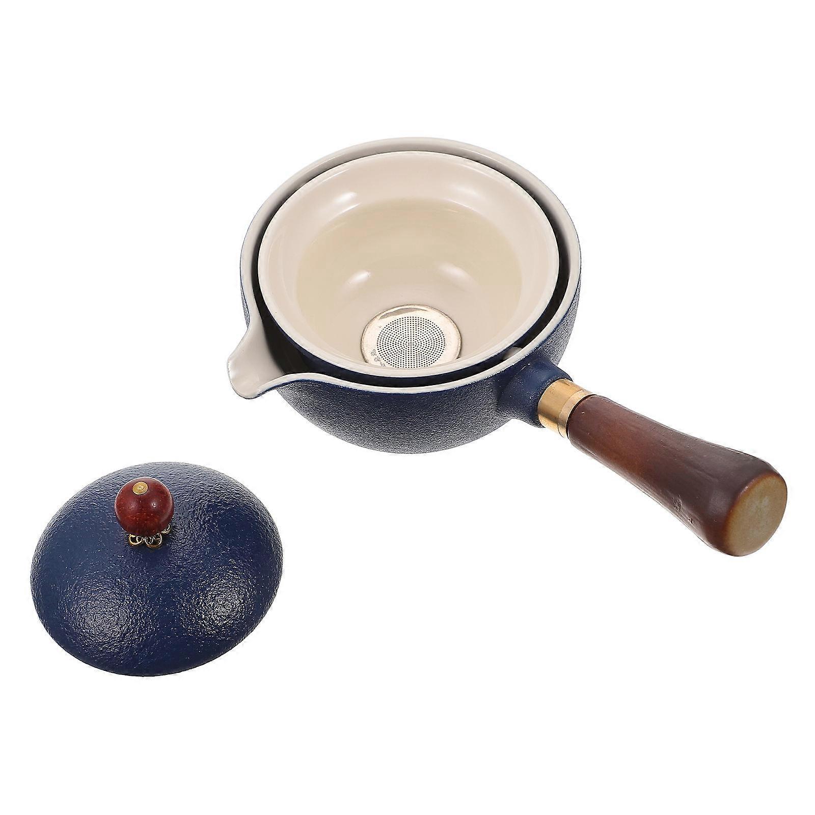 Teapot Ceramic Teaware Heat Insulation Side Handle Blue 9x9x5cm 1Pack