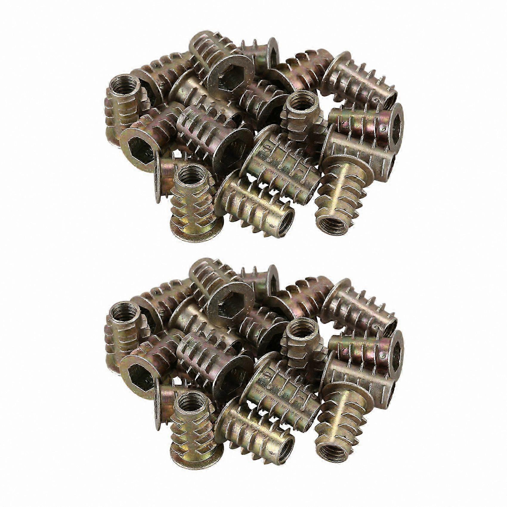 40-Pack M6x15mm Hex Socket Threaded Insert Nuts for Woodworking Projects