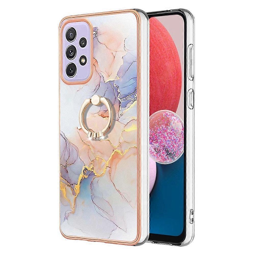 For Samsung Galaxy A13 4G Case with Ring Kickstand IMD Marble Pattern TPU Back Cover