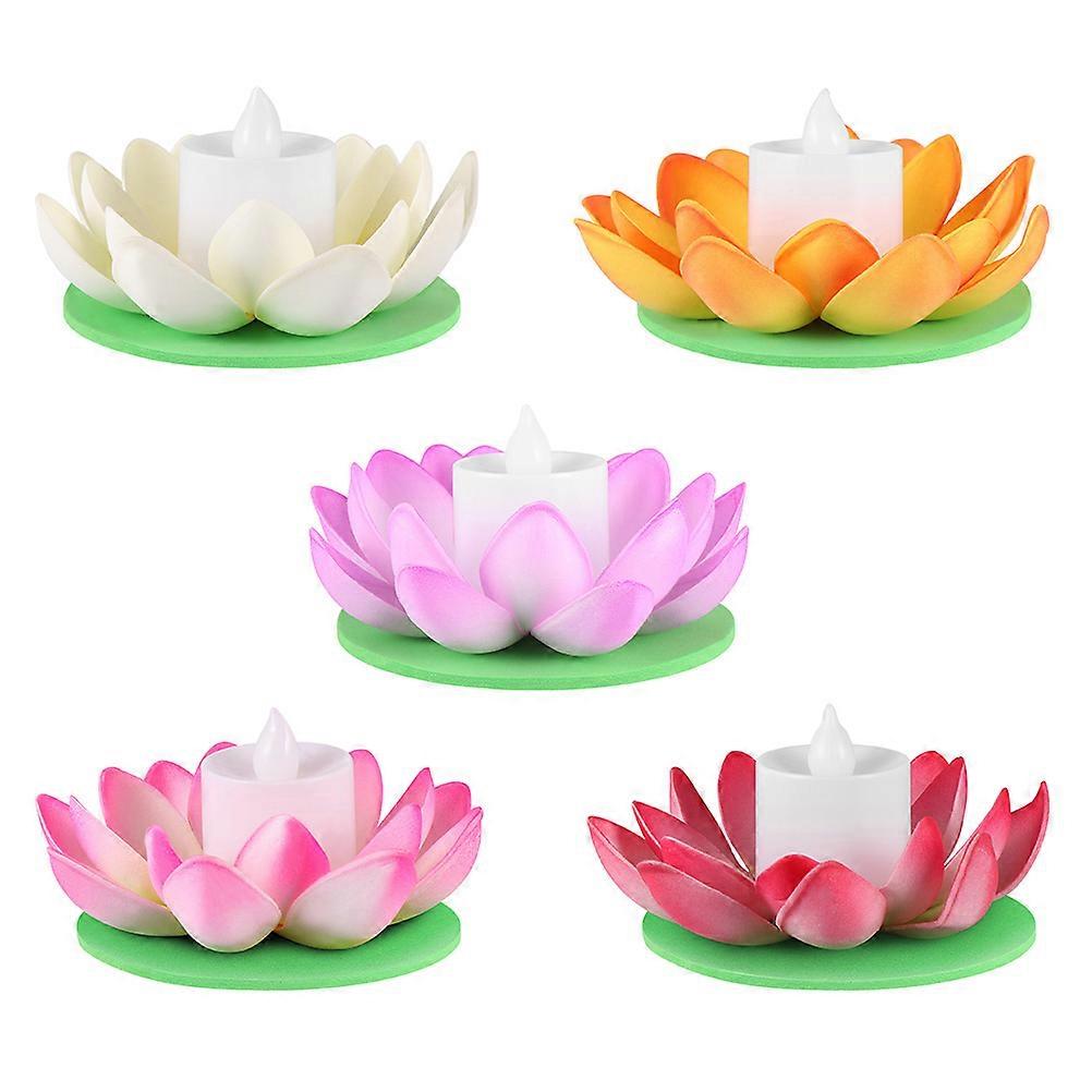 Masteelf 7pcs 11 5cm LED Lotus Water Lily Artificial Candle Flower Pool Decor for Festival Party White Purple Orange Pink Red Yellow Blue