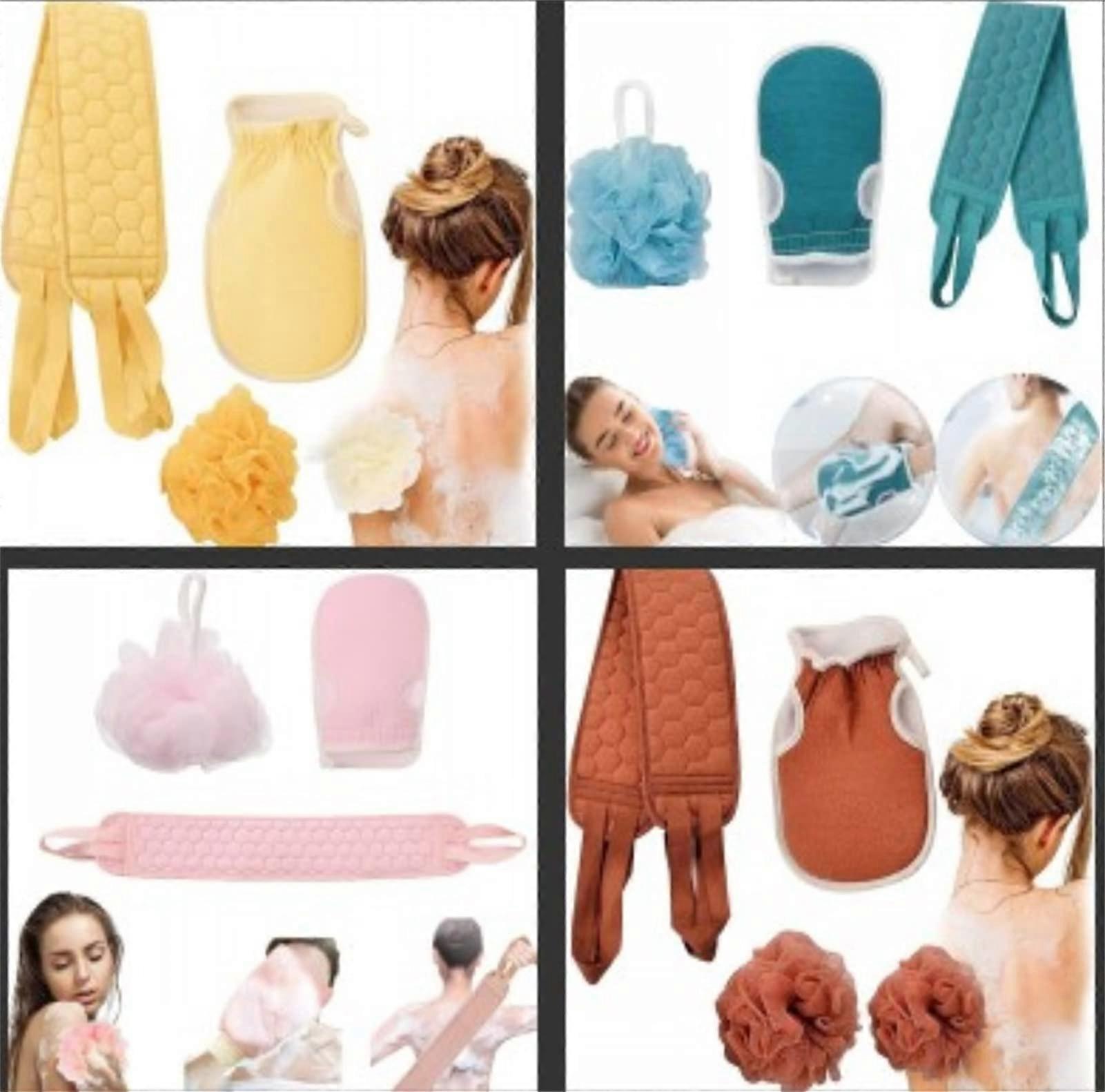 4PCS Back Scrubber for Shower, DualSided Exfoliating Bath Strap with QuickDrying Fabric