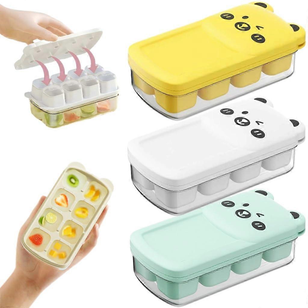 3 Pack Ice Cube Trays with Lids, 8 Cube Silicone, Easy Release Stackable for Freezer and Mini Fridge