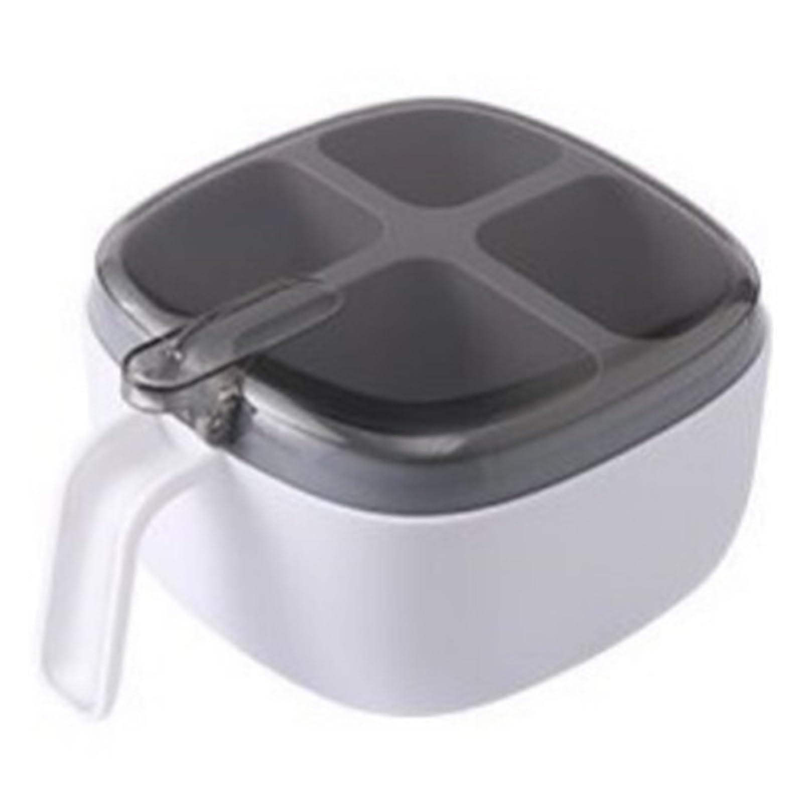 Spice Storage Box Set, 4 Compartment Condiment Container with Spoons, Transparent Lid, MoistureProof Seal, Elegant Gray
