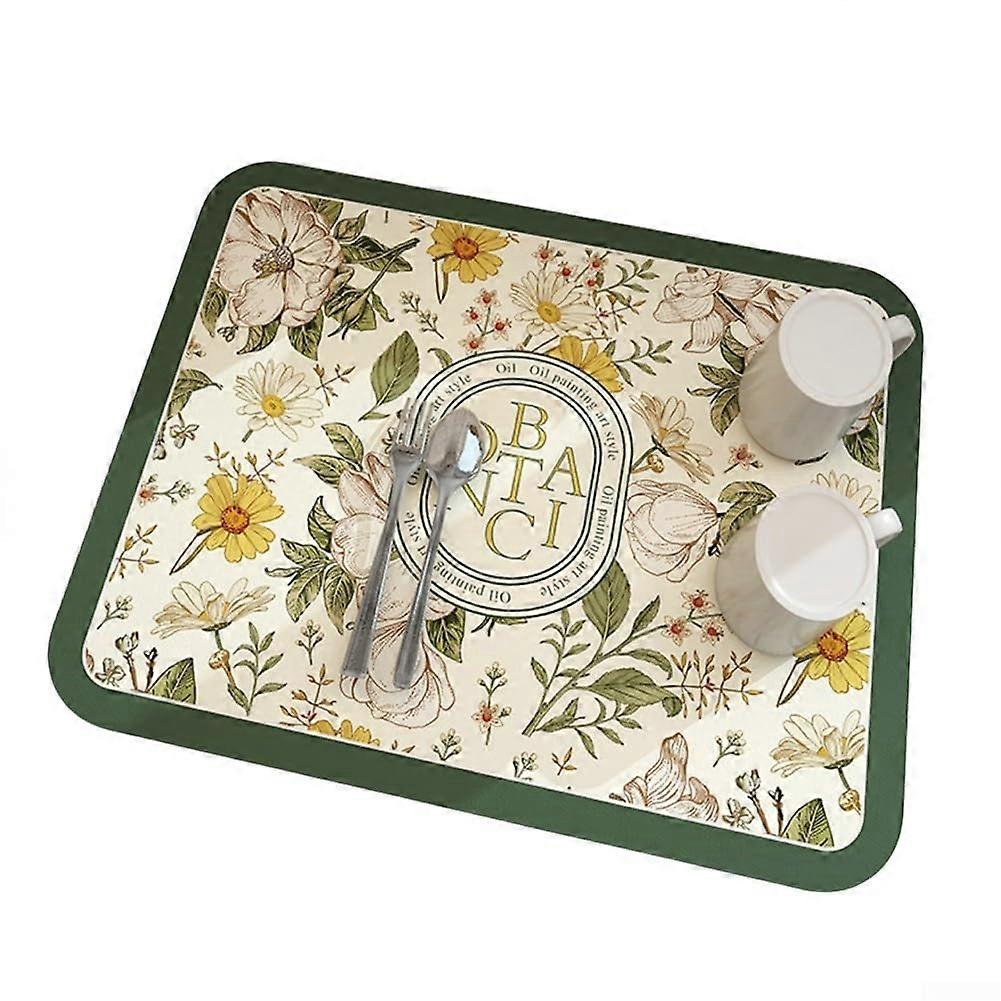 Absorbent Dish Drying Mat for Kitchen 40x30cm Polyester Pad with Cushioned Protection for Countertops