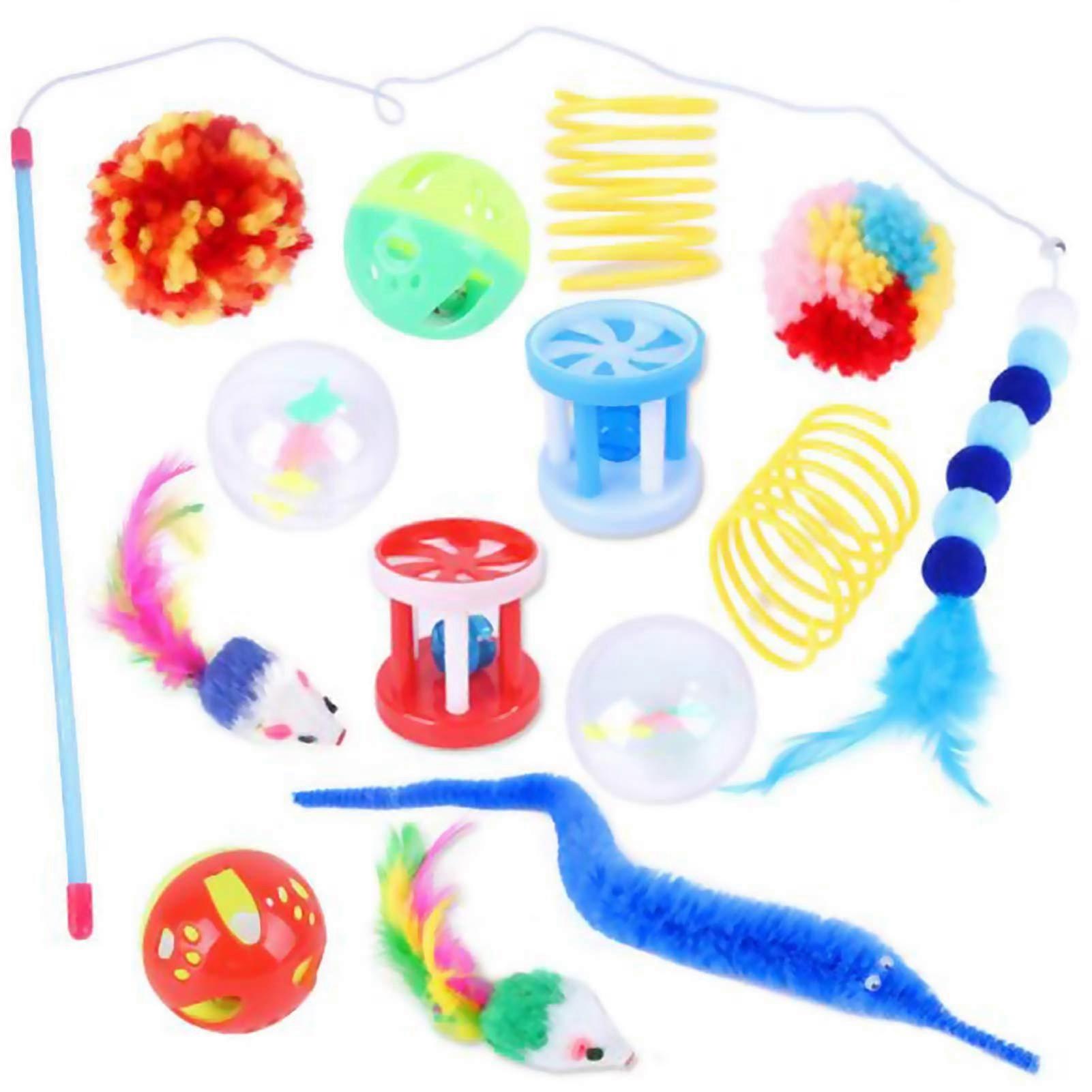 Interactive Cat Toy Set 14pcs Multicolor Variety Pack for Active and Healthy Play