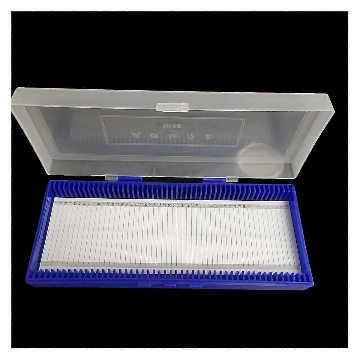 Microscope Slide Storage Box 50 Capacity ABS Holder with Numbered Slots and Hinged Lid Dark Blue