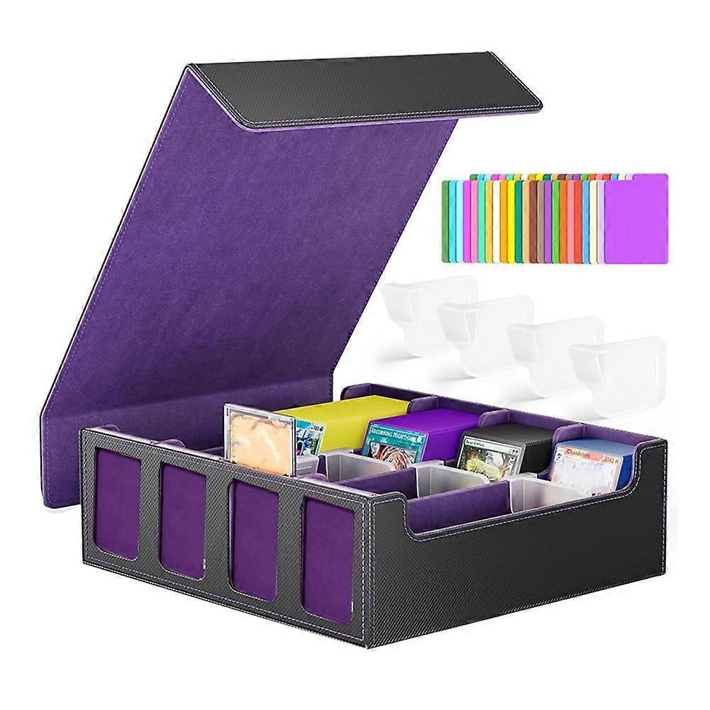 Trading Card Storage Box with Window, 4-Row Deck Case Black&