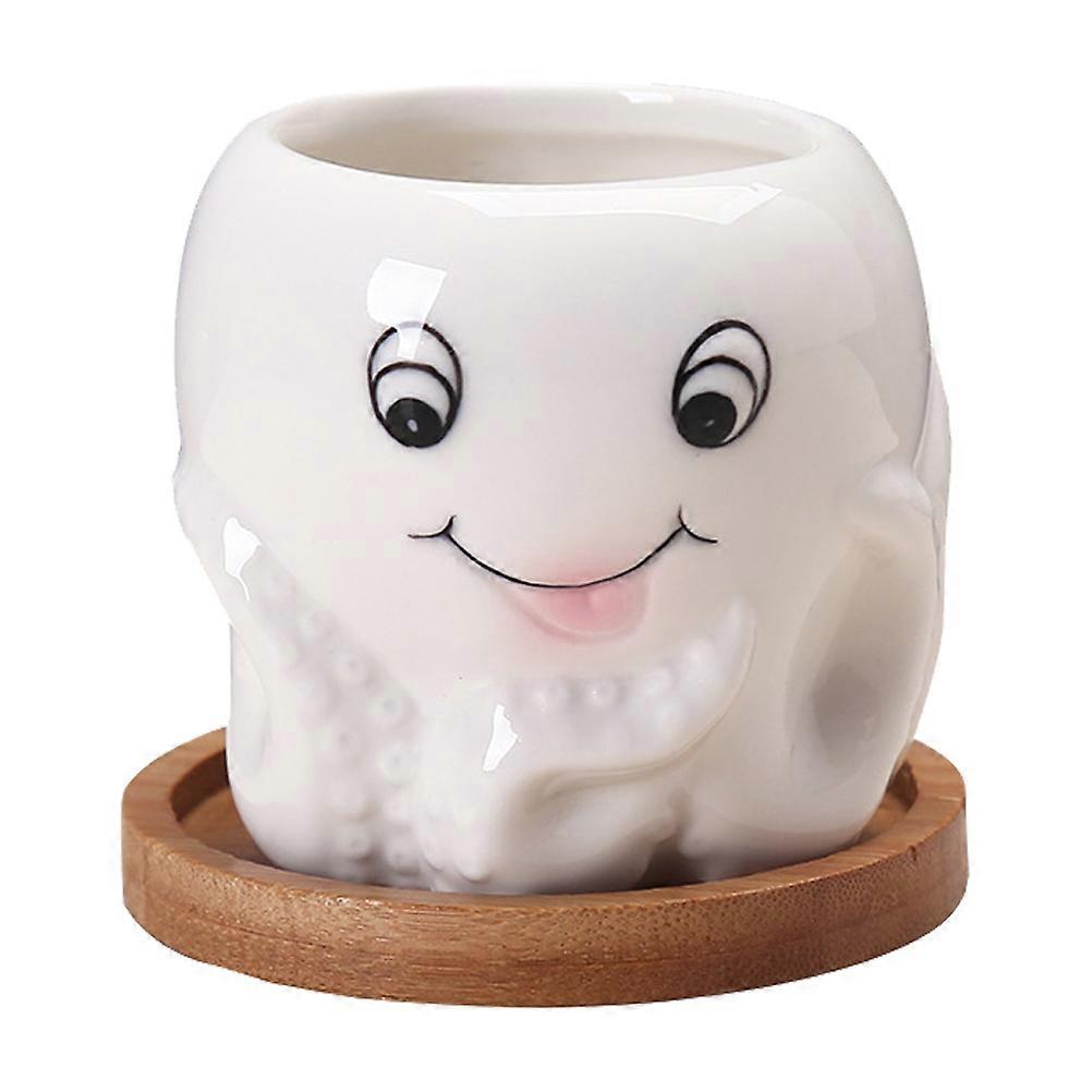 White Ceramic Flowerpot for Succulent Planter Octopus Design