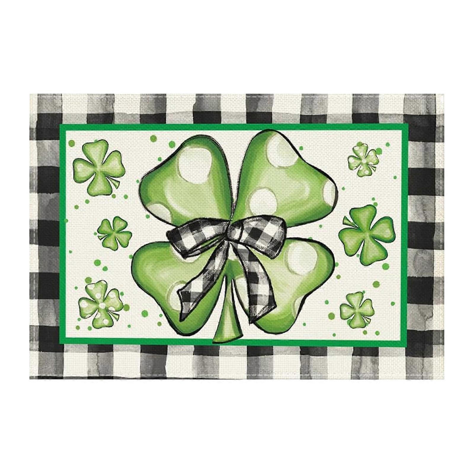 Rectangular Polyester Table Mat with Shamrock Leaf Pattern for Dining Room Kitchen Office Decoration Washable Surface