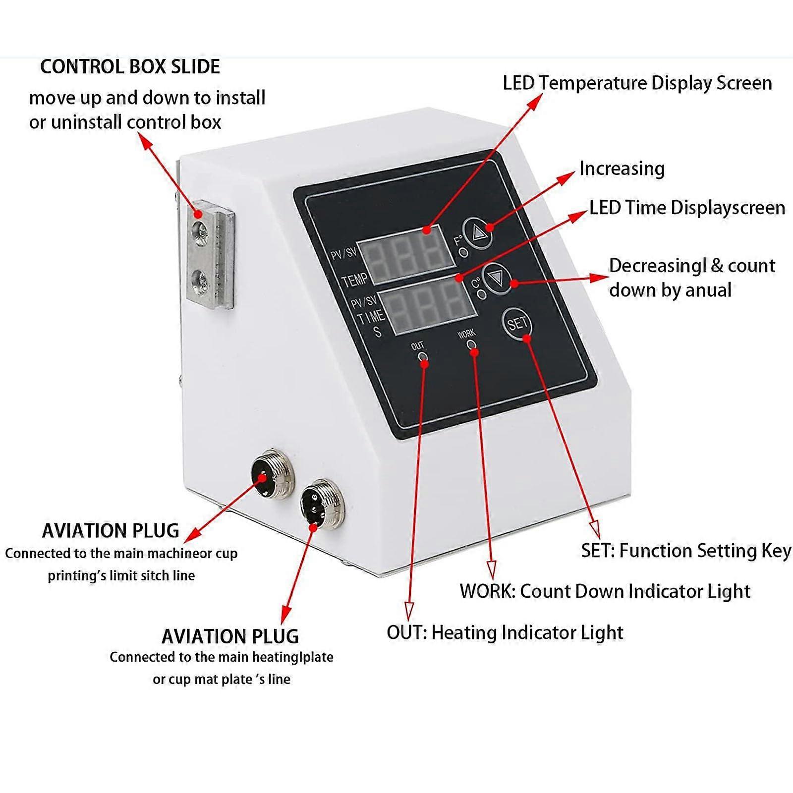 1400W Dual Display Heat Press Control Box, K Type Controller with Precise Temperature and Time Adjustment