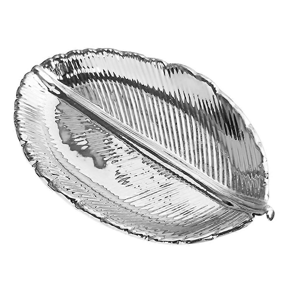 Silver Leaf Shape Ceramic Tray for Jewelry Storage Holder