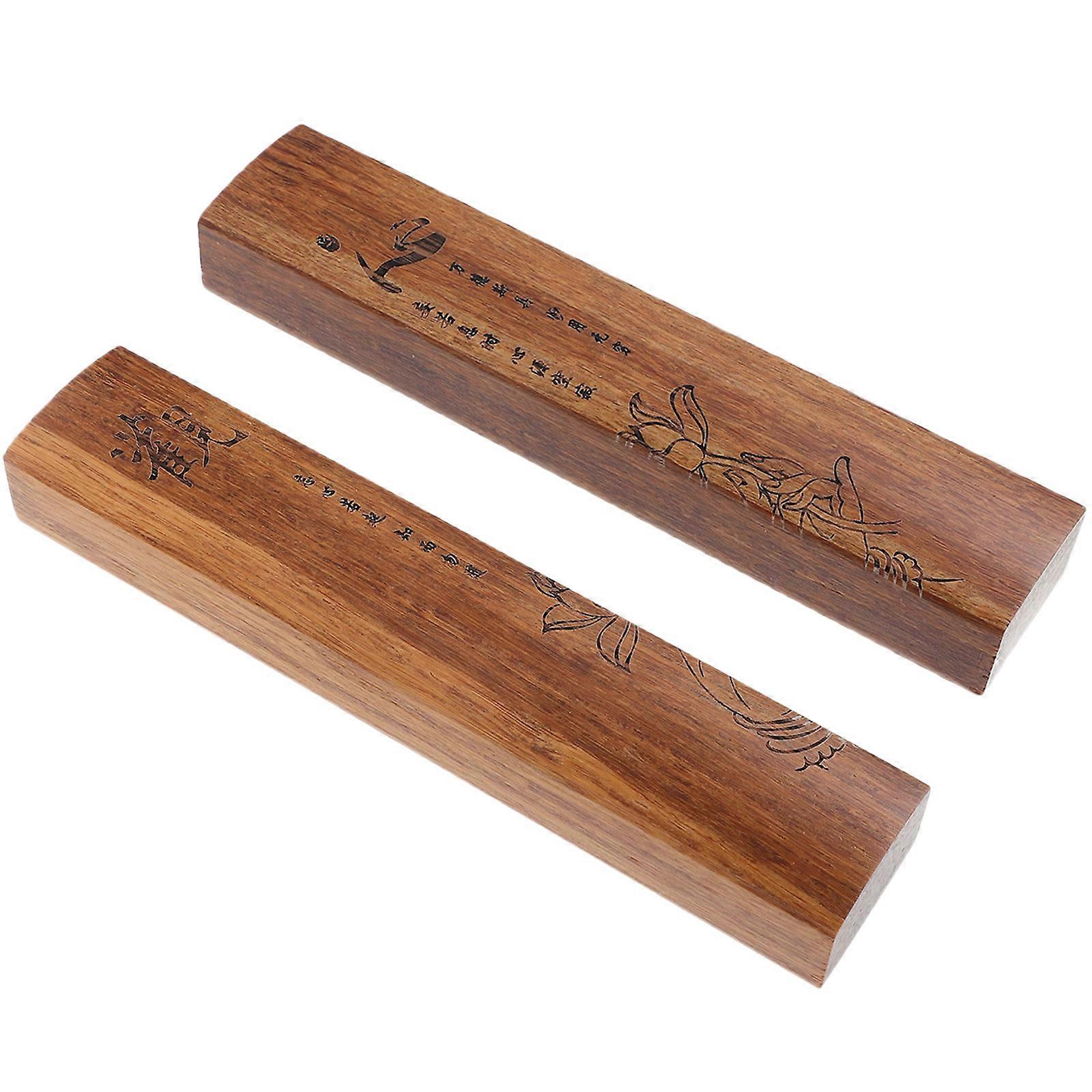 Brown Wood Paperweight for Calligraphy Practice 2Pcs Rectangular Paper Weights