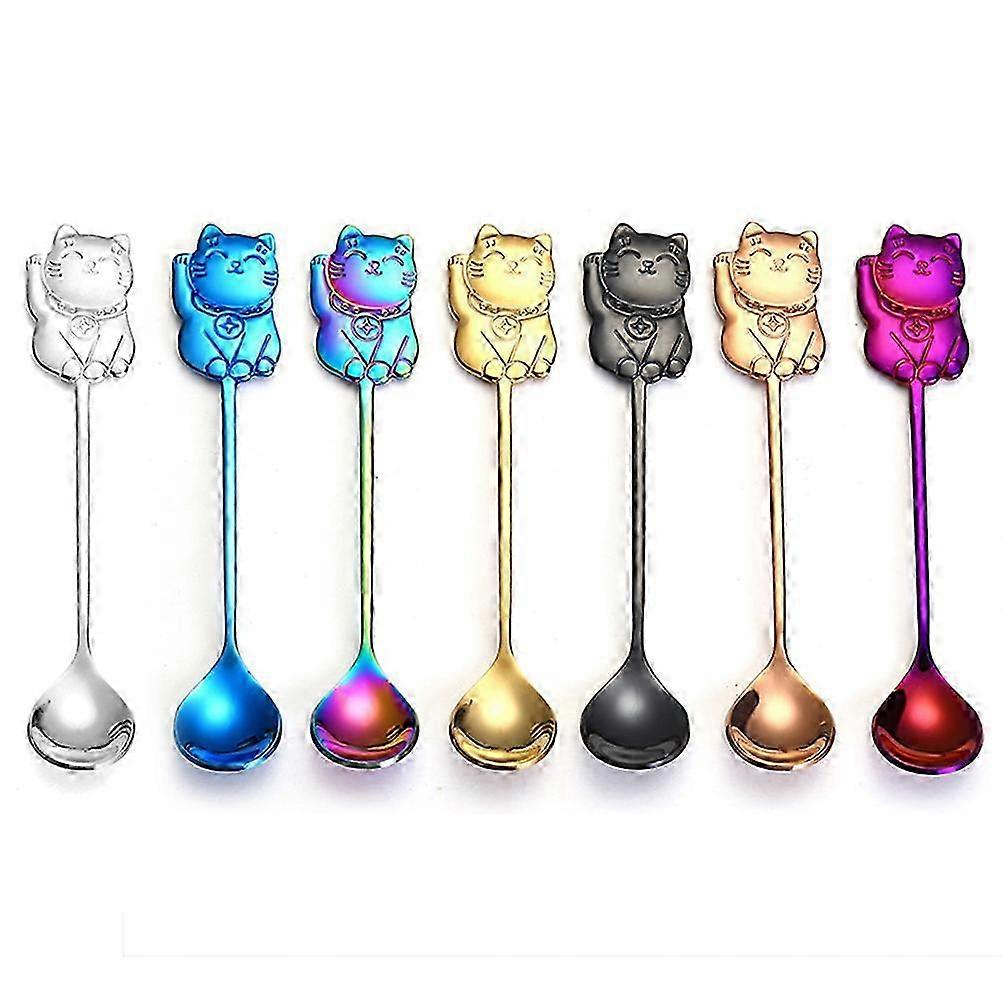 Dessert Spoon Luck Cat Coffee Stirring Spoon compatible withEating Use Silver