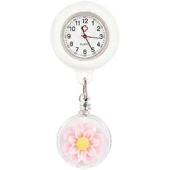 Verpleegster Revers Pin Horloge Intrekbaar voor Vrouwen Artsen Dagelijks Gebruik Roze Kwartsglas met Waterbestendig 1Pack