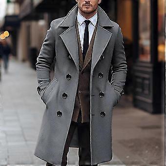 E Casaco de Lã Masculino Casual E Elegante Casaco De Lã Masculino Duplo L cinza escuro
