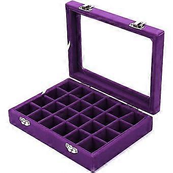 MeJell 24 Slot Velvet Glass Jewelry Box Organizer Anneaux Boucles d’oreilles Plateau Affichage Étui de rangement