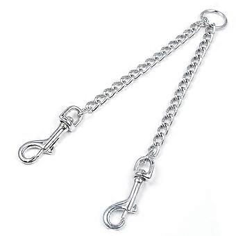Kobbel til to hunder, kraftig dobbel hundekobling i rustfritt stål, dobbelt bånd, 2-veis kompatibel med to hunder, sikkerhetslenke for store hunder