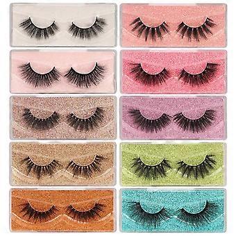 3D Faux Mink False Eyelashes Pack, 10 Pairs 10 Styles Mixed, 18mm & 20mm Dramatic Fluffy Soft Reusable Fake Eyelashes Bulk