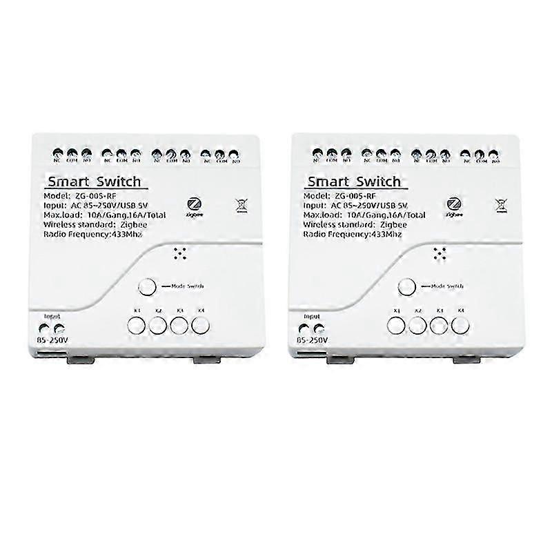 2X 4CH Zigbee Smart Light Switch Module AC 85-250V RF433 Receive 10A Relays Work with Assistant,Tuya