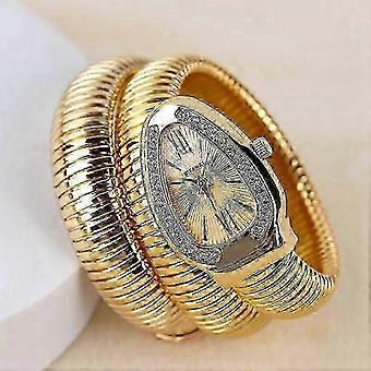 Elegante Damen-Armbanduhr mit Schlangenmuster, funkelnden Diamanten und Quarzwerk