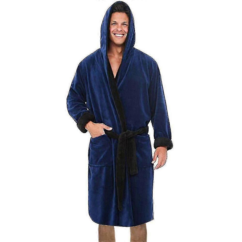 Men Hooded Fleece Dressing Bathrobe