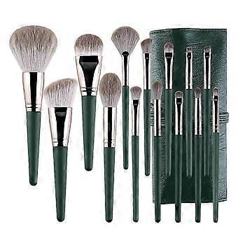 14-teiliges grünes Make-up-Pinselset mit Concealer, Lidschatten, Aufbewahrungstasche und Synthetikpinseln