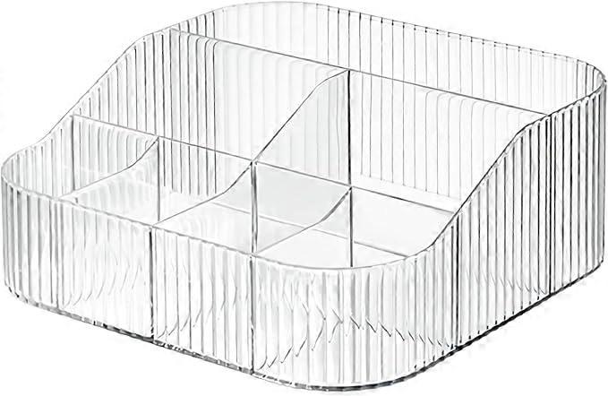 This 7-compartment storage box can hold makeup brushes, eyeliners, lip