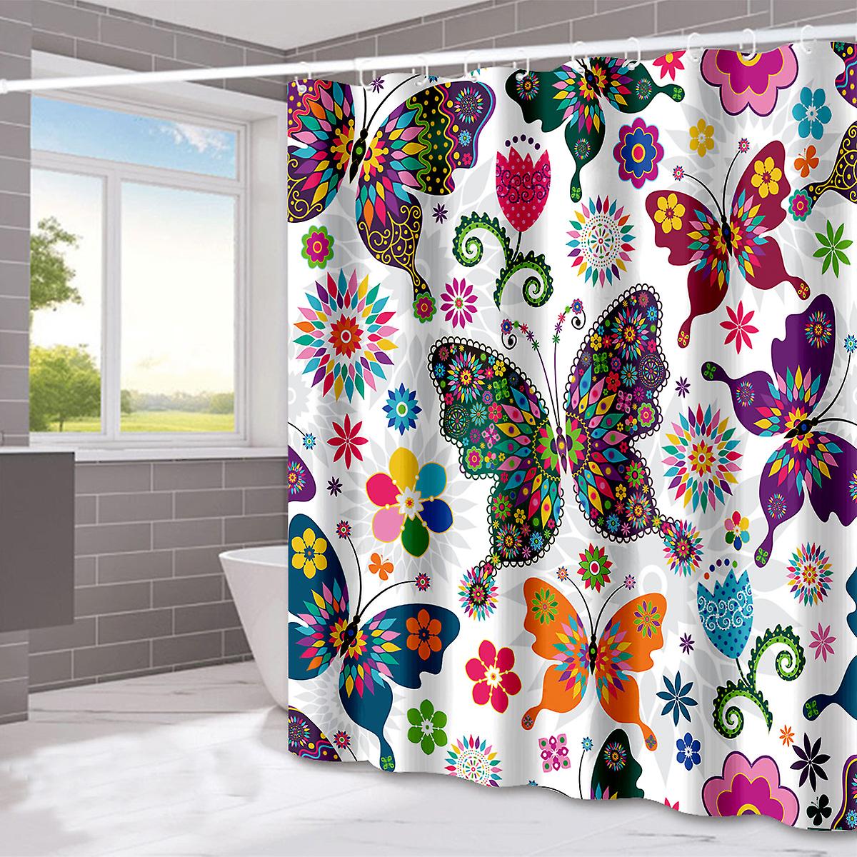 Butterfly Shower Curtain Waterproof, Printed Bathroom Dry and Wet Separation, 72x72 Inch, Polyester Material