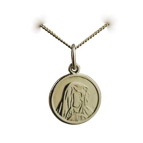 18ct Gold 13mm round Our Lady of Sorrows Pendant with a curb Chain 20 inches