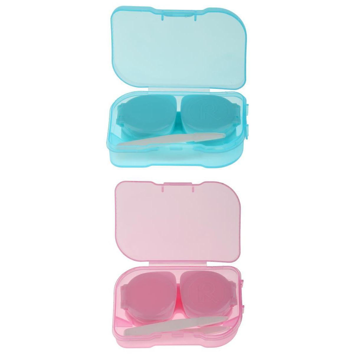 2 Pieces Contact Lens Travel Kit Soaking Case Storage Box Container Holder