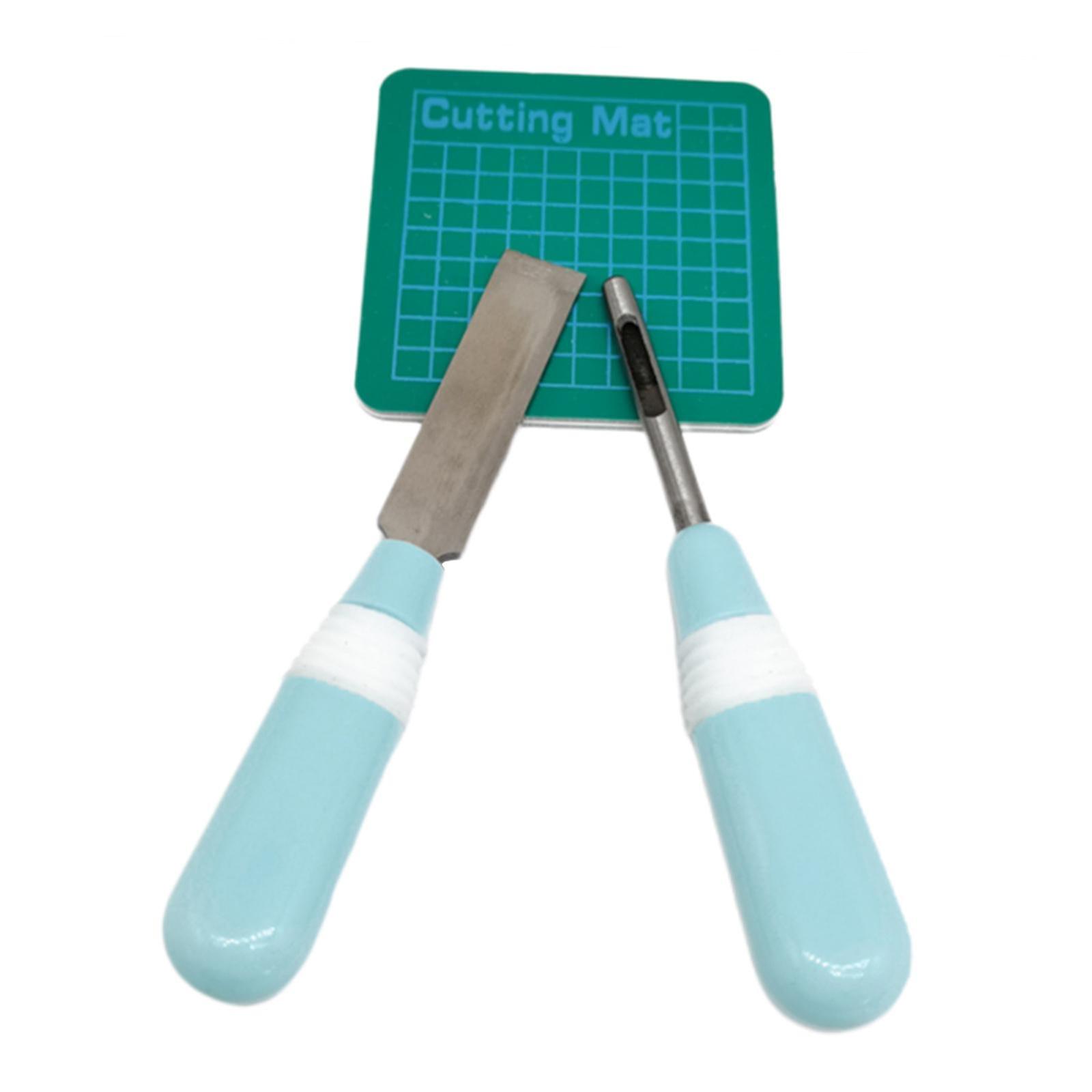 3x Portable Sewing Buttonhole Cutter Set Eyehole Cutting Tool Puncher Blue