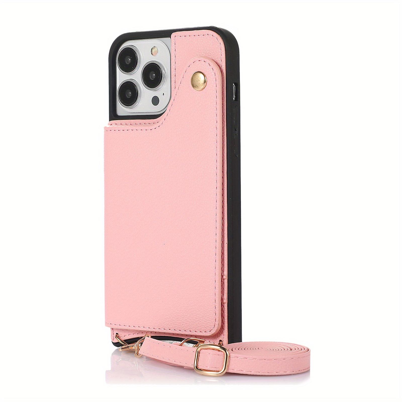 Crossbody Strap Shockproof Phone Bag And Wallet With Mirror Black Artificial Leather With Silver Detail Snap Phone Case Fit For Iphone 14 Promax 13 12