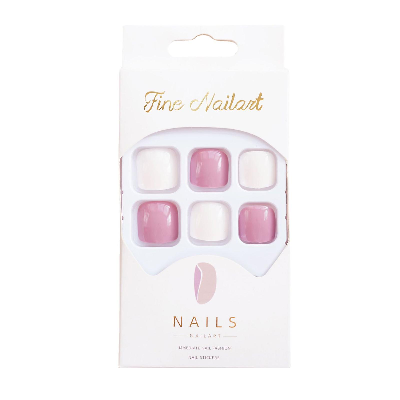 Pink & White Short False Toenails With Suitable Radian And Thickness Nails