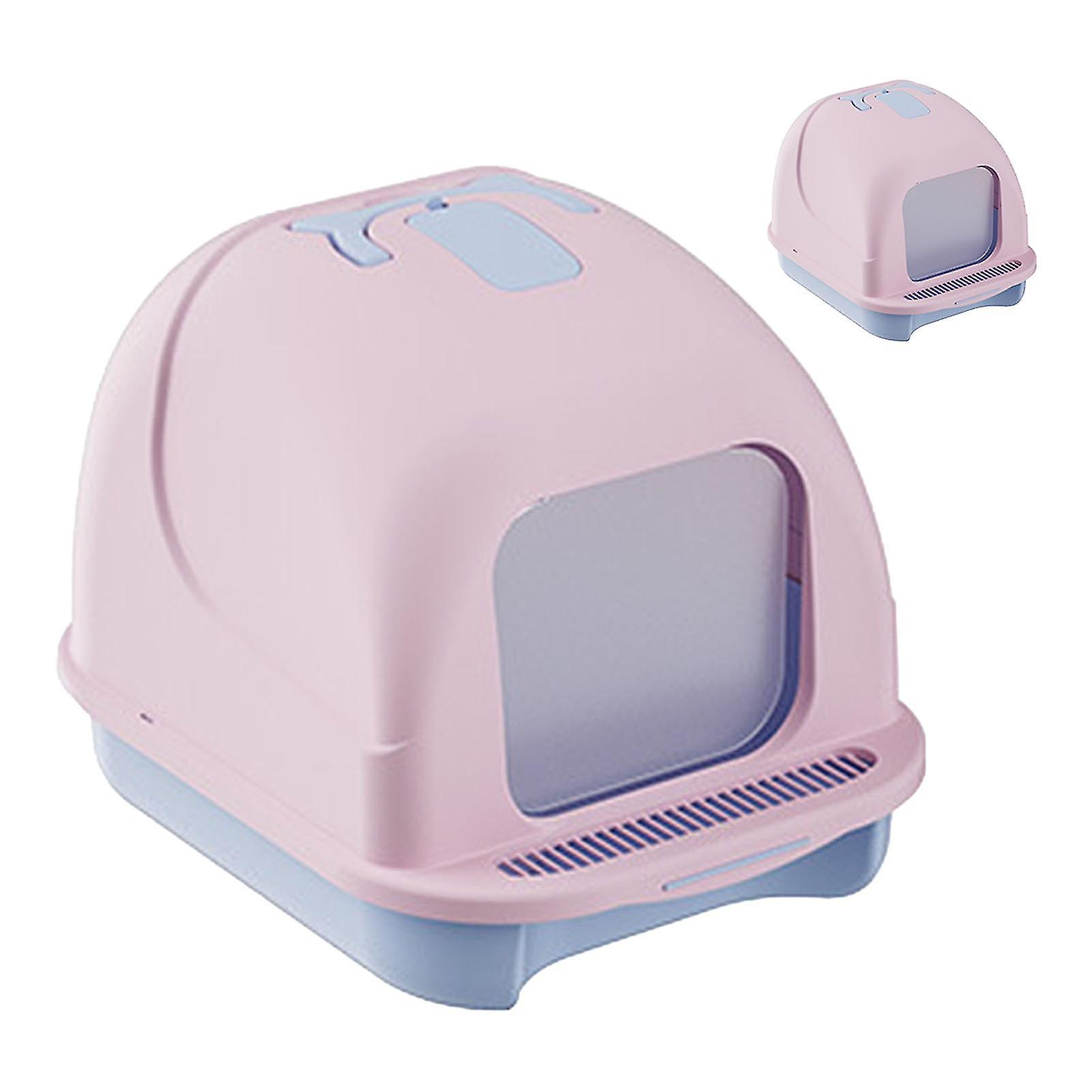Fully Enclosed Large Cat Litter Box 47cm Odor Control Pink