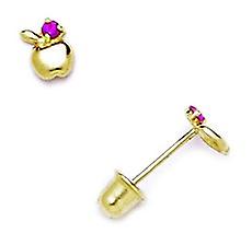 14k Yellow Gold Red Cubic Zirconia Small Fruit Design Screw Back Earrings 5x4mm Stud Earring for Women